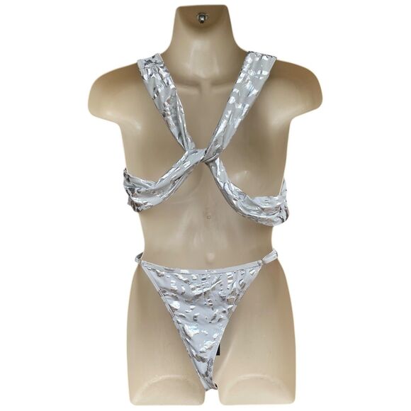 IconSwim jet setter swimsuit silver metallic animal print mob wife Size L nwt - Picture 4 of 10